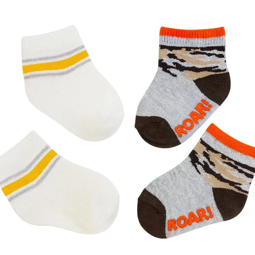 2 Pack Carter's Baby Newborn Infant Multicolored Striped & Camouflage Socks Roar